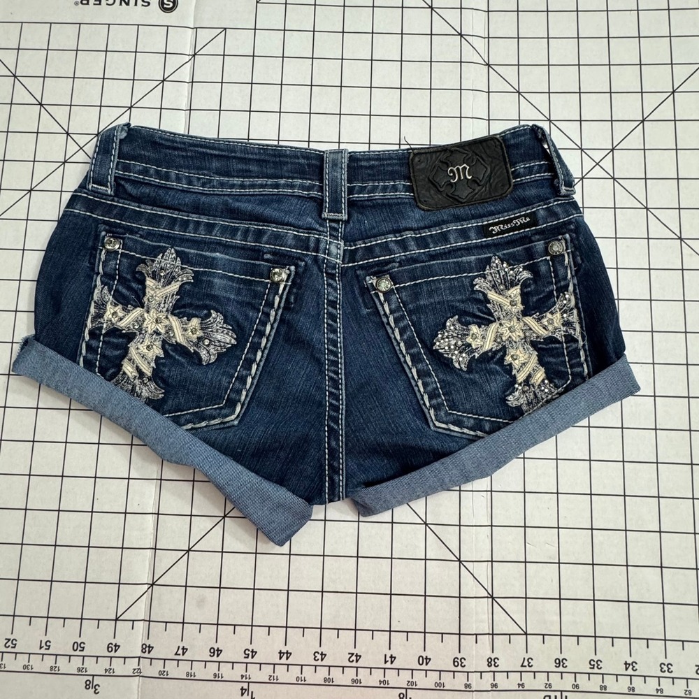 Miss Me Women 28 Dark Wash Embellished Cross Cuffed Denim Shorts JP5445B3